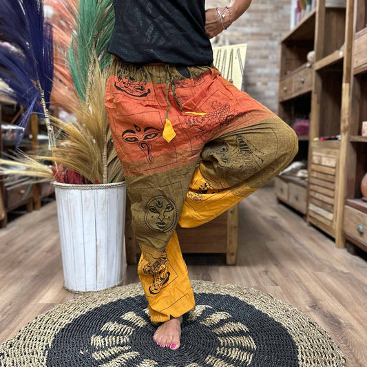 Festival and Yoga Pants - High Cross Himalayan Print on Orange