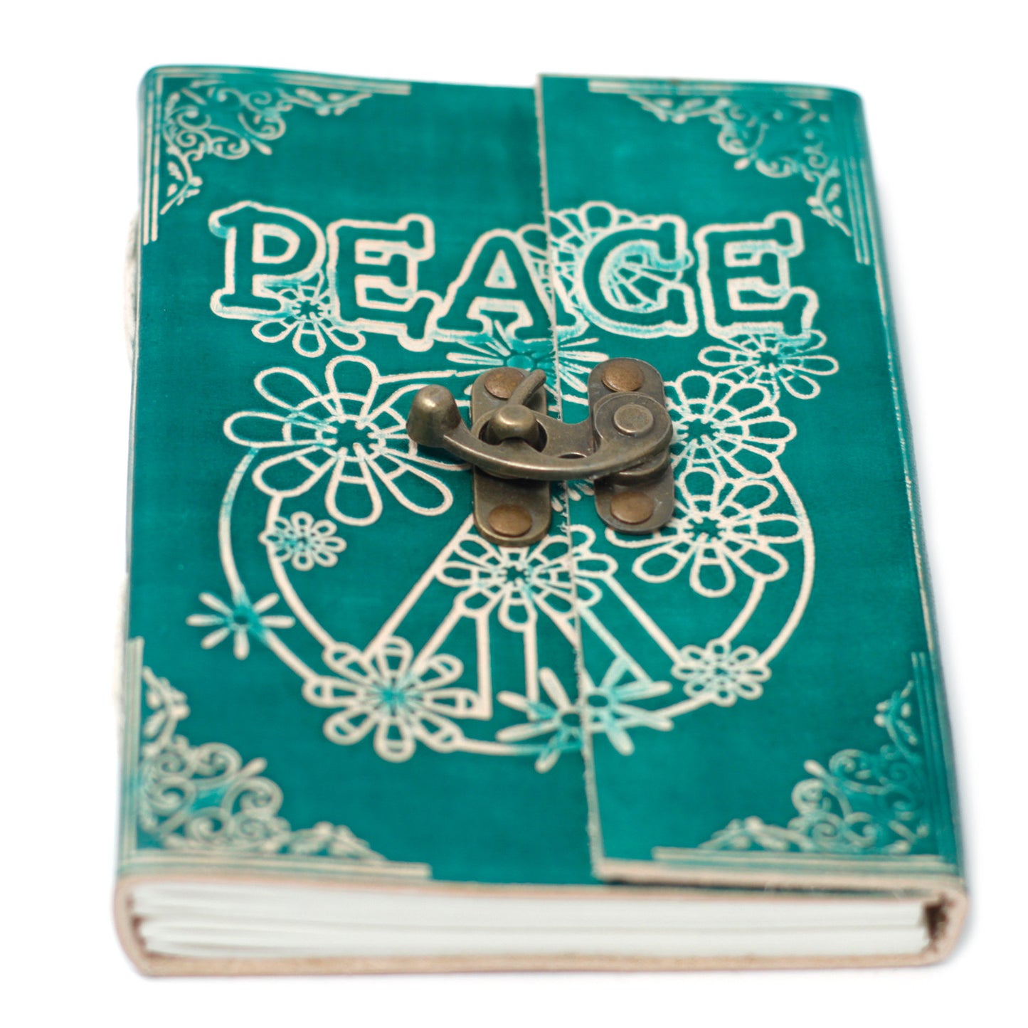 Leather Green Peace with Lock Notebook