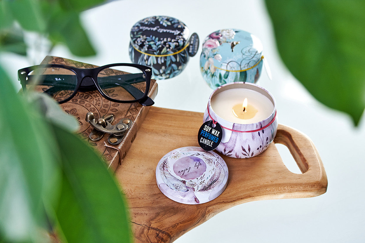 Art Tin Candle - Assorted Design - Friendly Messages - Parma Violet