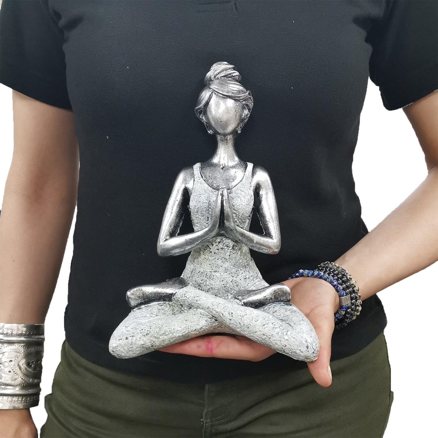 Yoga Lady Figure - Silver & White 24cm