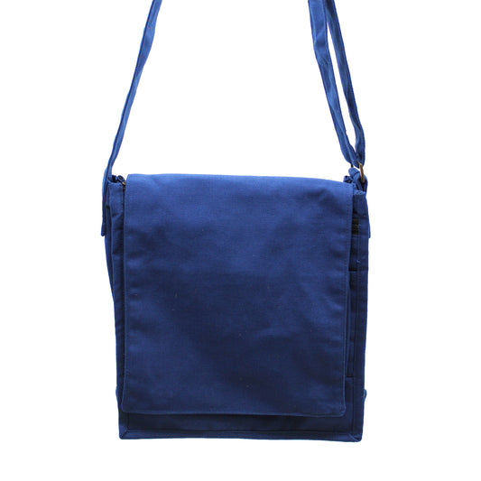 Cotton Canvas Messanger Bag - Navy Blue