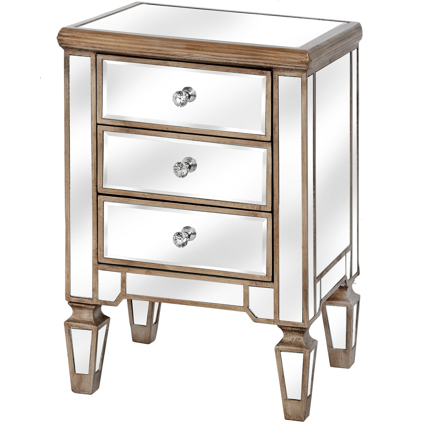 Three Drawer Mirrored Bedside