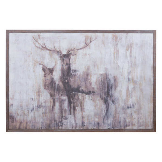 Stags In The Wilderness On Cement Board Art With Wooden Frame