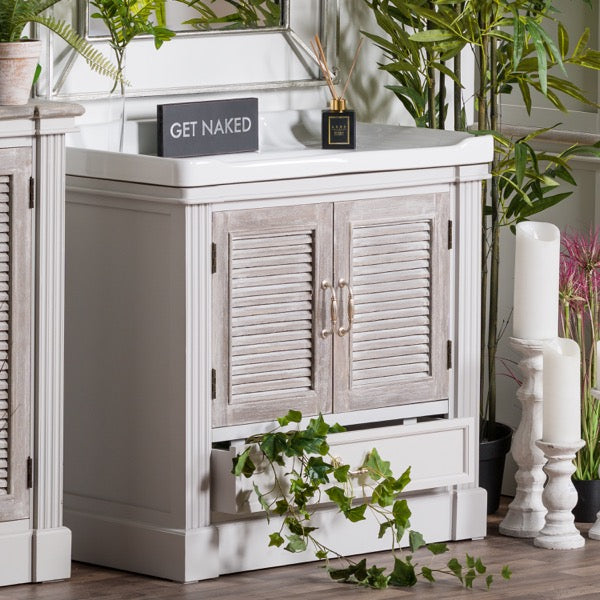 BLANC - Vanity Sink Unit With Louvered Doors