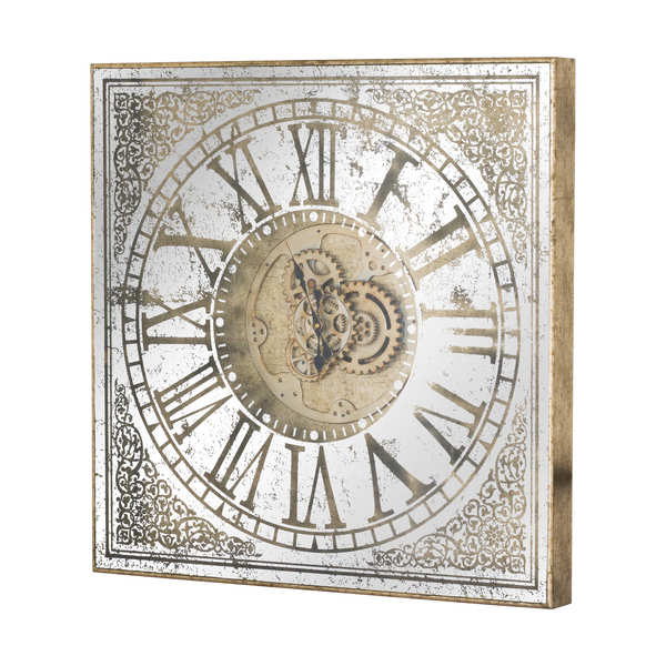 Large Mirrored Square Framed Clock With Moving Mechanism