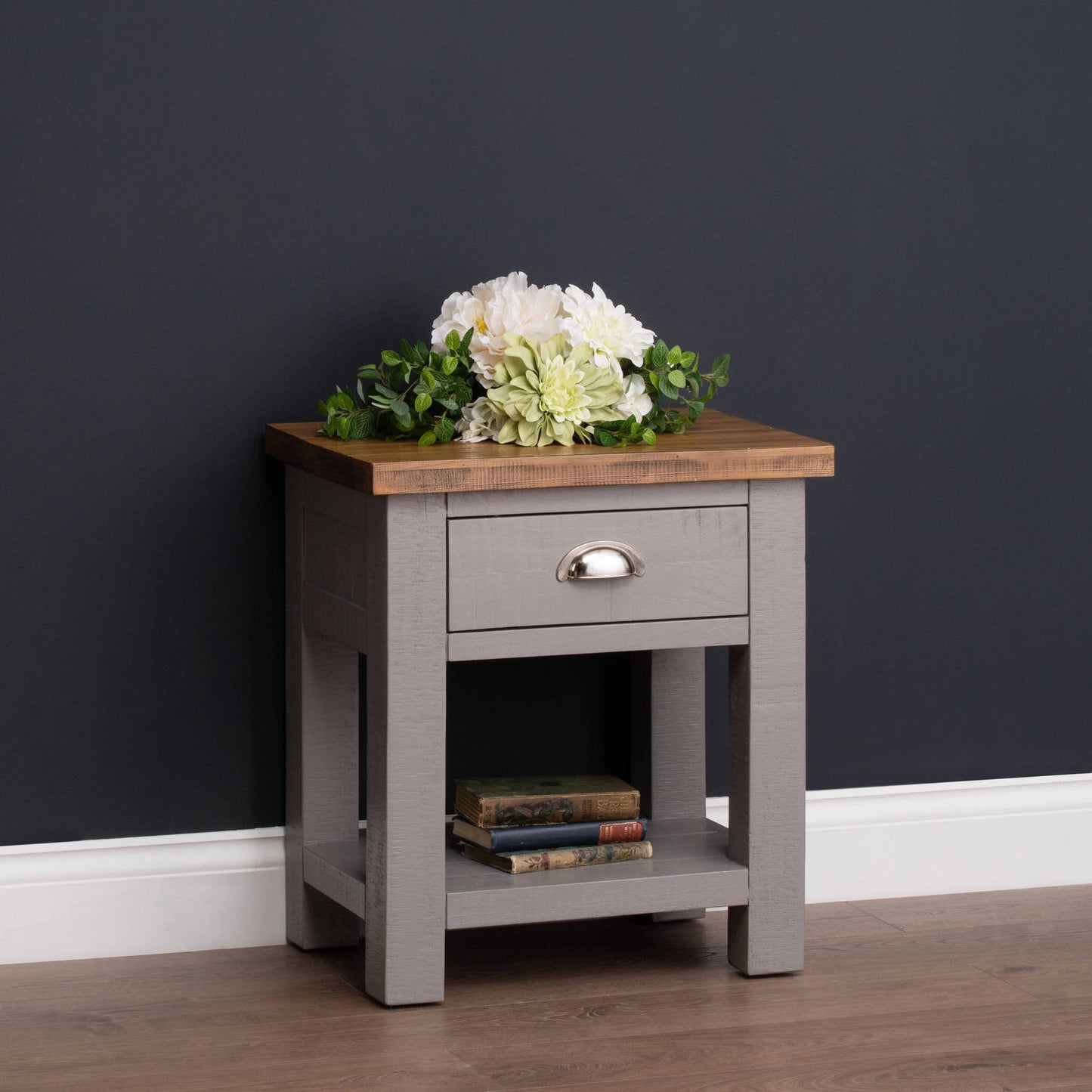 Grey painted One Drawer Side Table