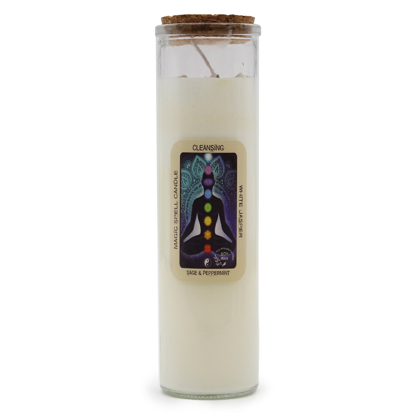 Magic Spell Candle - Cleansing - Sage and Peppermint - White Jasper