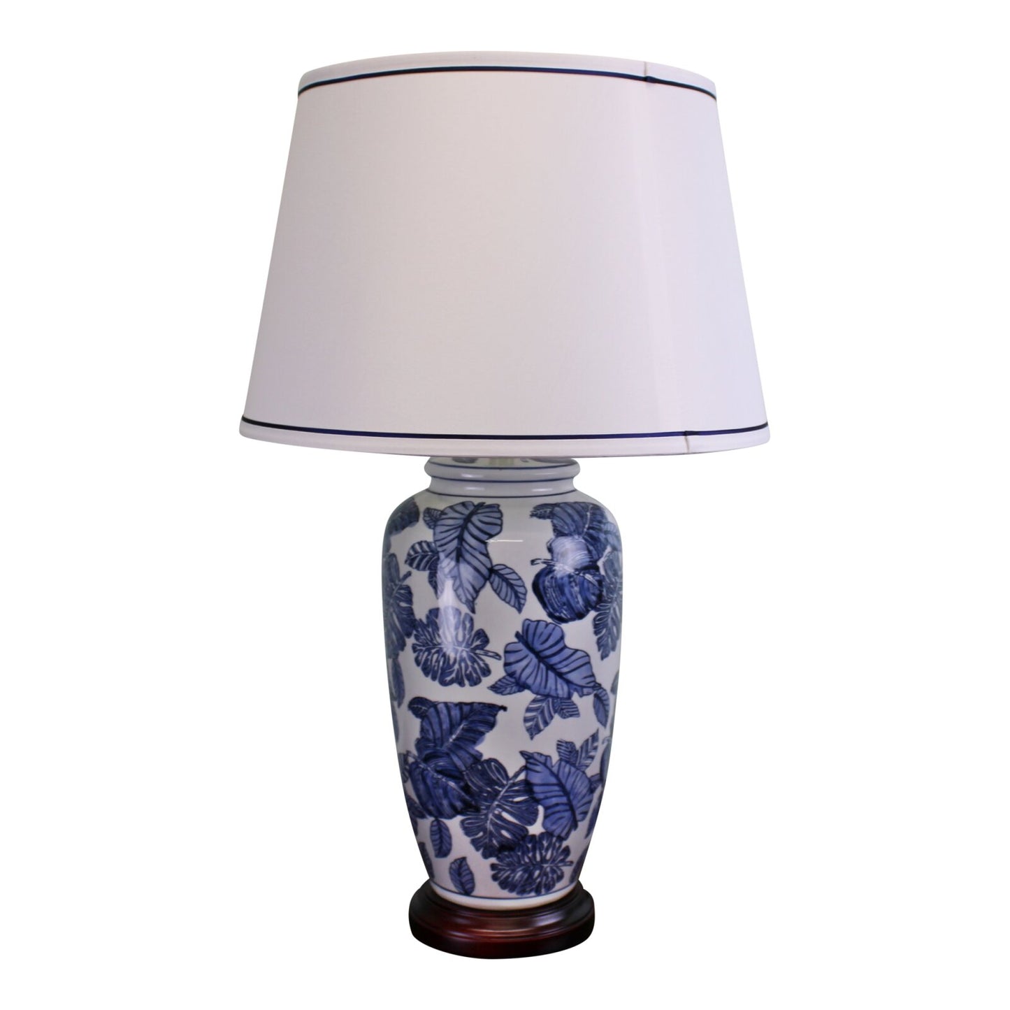 Blue & White Ceramic Lamp with Wooden Base 70cm