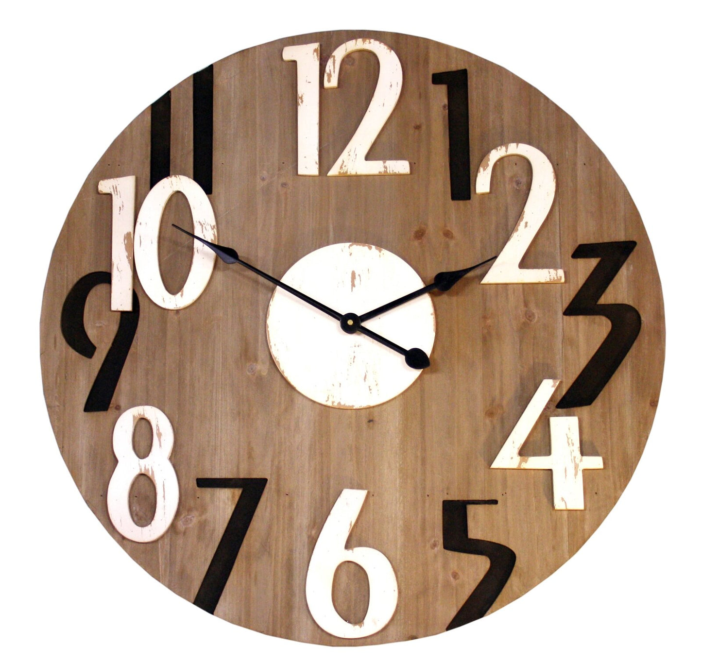 Rustic Black and White Numbered Wooden Clock
