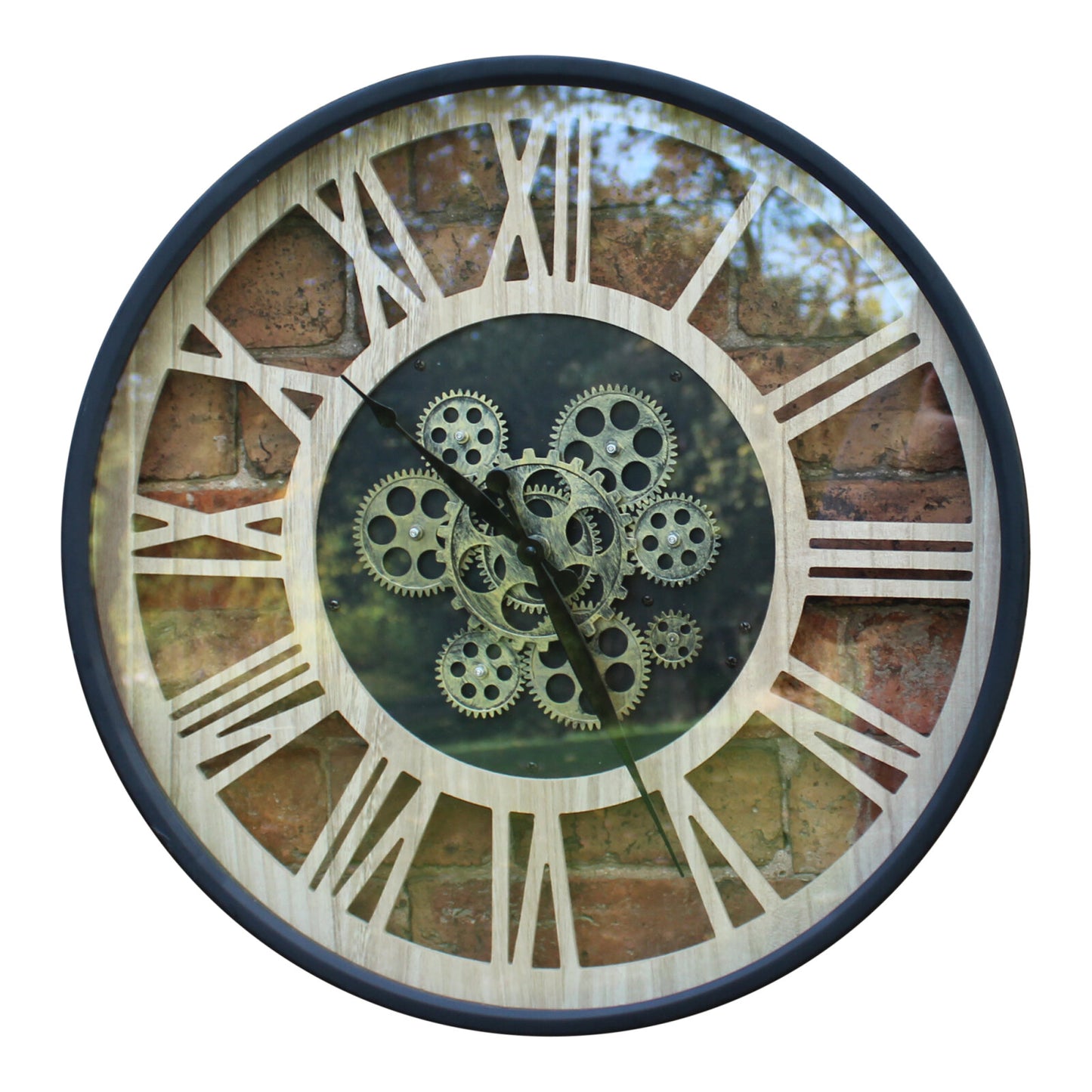 Mechanical Black and Natural Moving Gear Clock