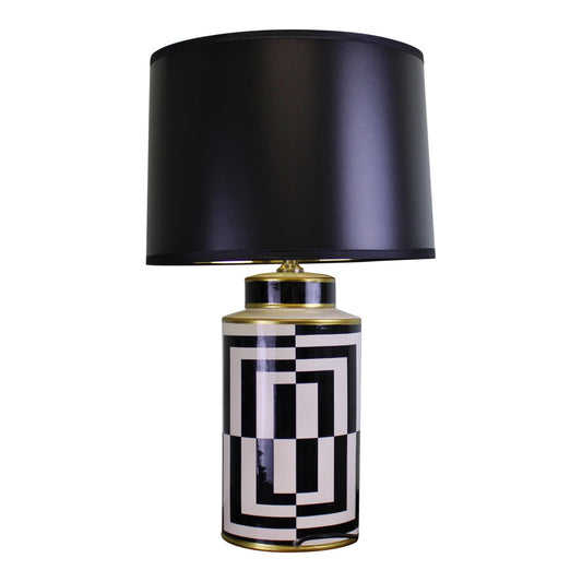 Black/White/Gold Ceramic Lamp, Geometric Design 66cm