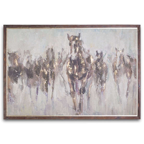 Wild Horses On Cement Board Art With Frame
