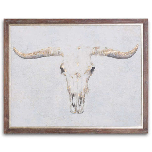 Bull On Cement Board Art With Frame