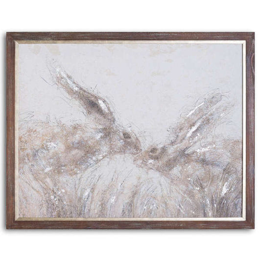 March Hares On Cement Board Art With Frame