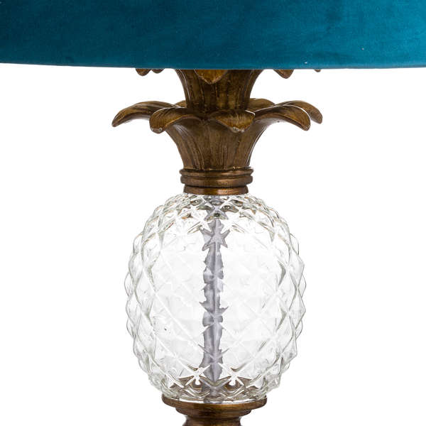 Glass Pineapple Floor Lamp With Teal Velvet Shade