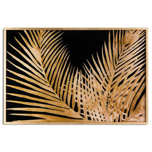 Large Metallic Palm Glass Image In Gold Frame