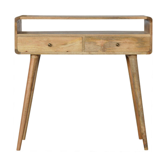 Two Drawer Curved Oak-ish Console Table