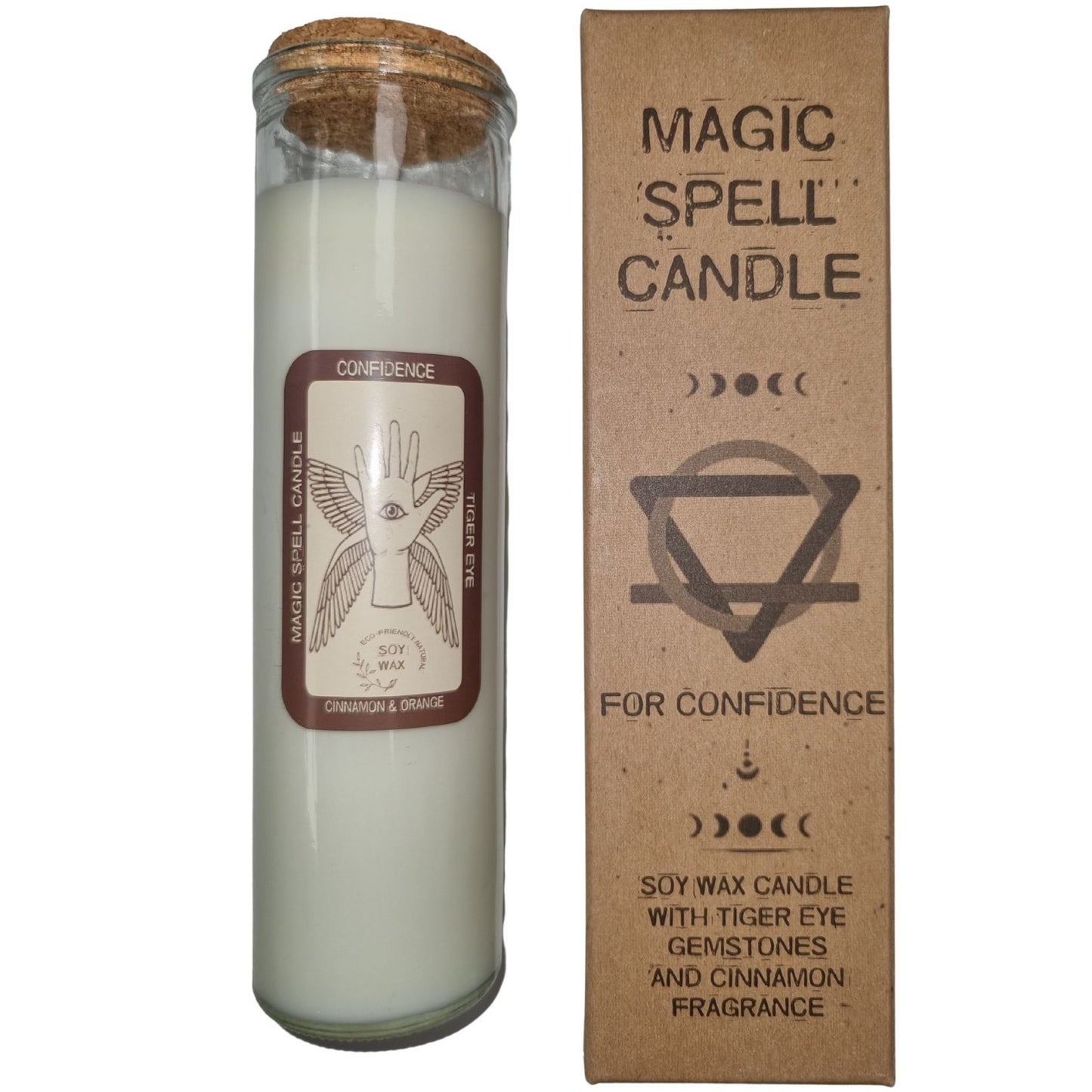 Magic Spell Candle - Confidence - Orange and Cinnamon - Tiger Eye