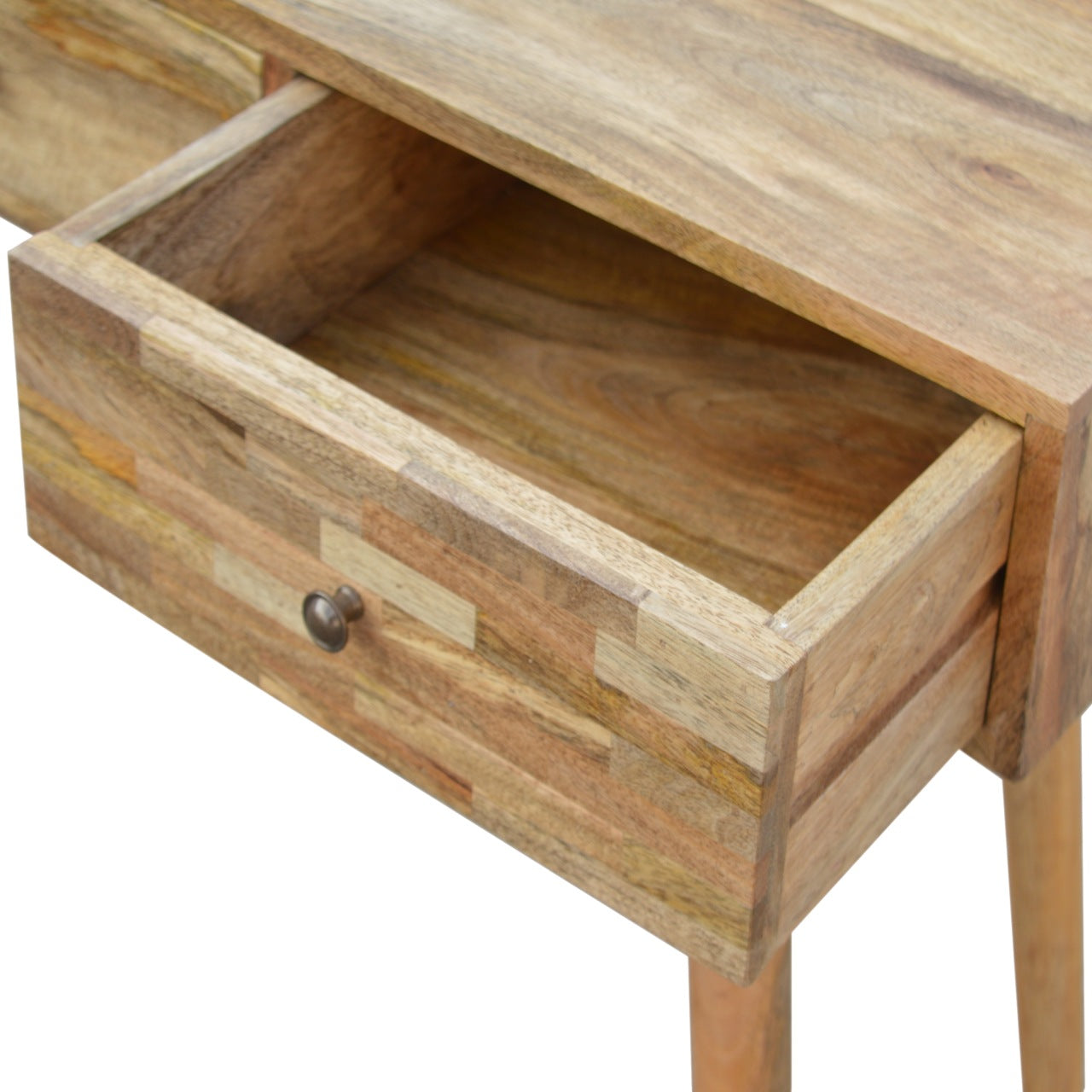 Three Drawer Wooden Patchwork Patterned Console Table