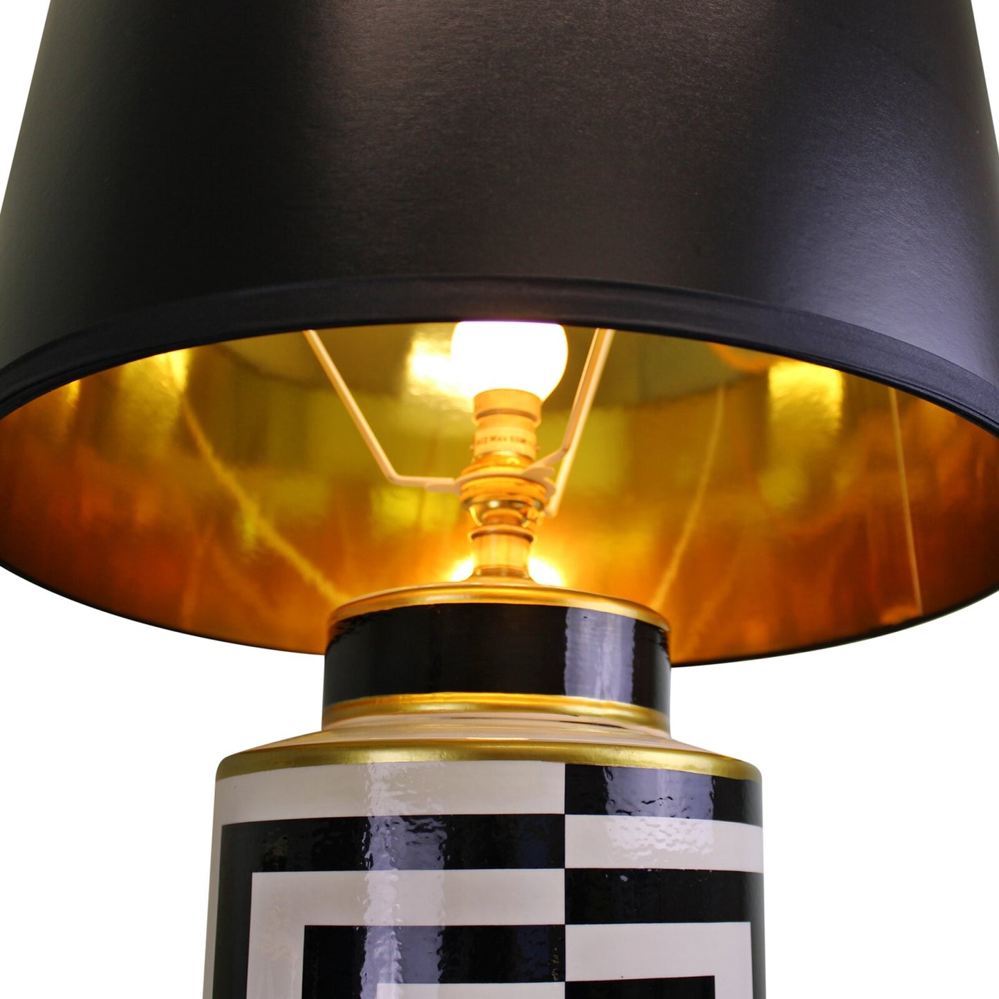 Black/White/Gold Ceramic Lamp, Geometric Design 66cm
