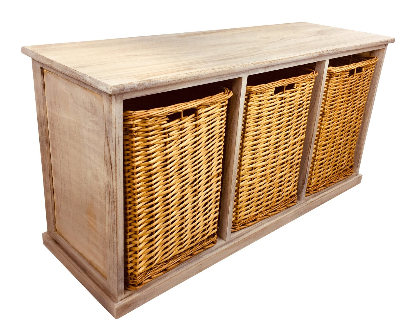 Wooden Storage Bench With 3 Large Baskets 101cm