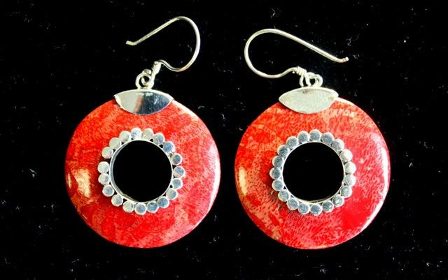 Donuts - Red Coral Imitation 925 Silver Earings