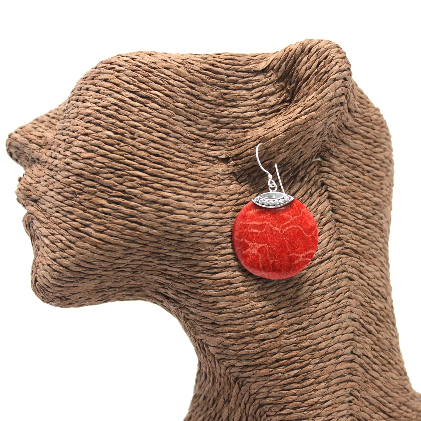 Classic Disc - Red Coral Imitation 925 Silver Earings