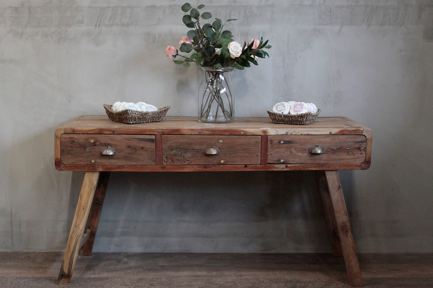 Three Drawer Console Table - Recycled Wood