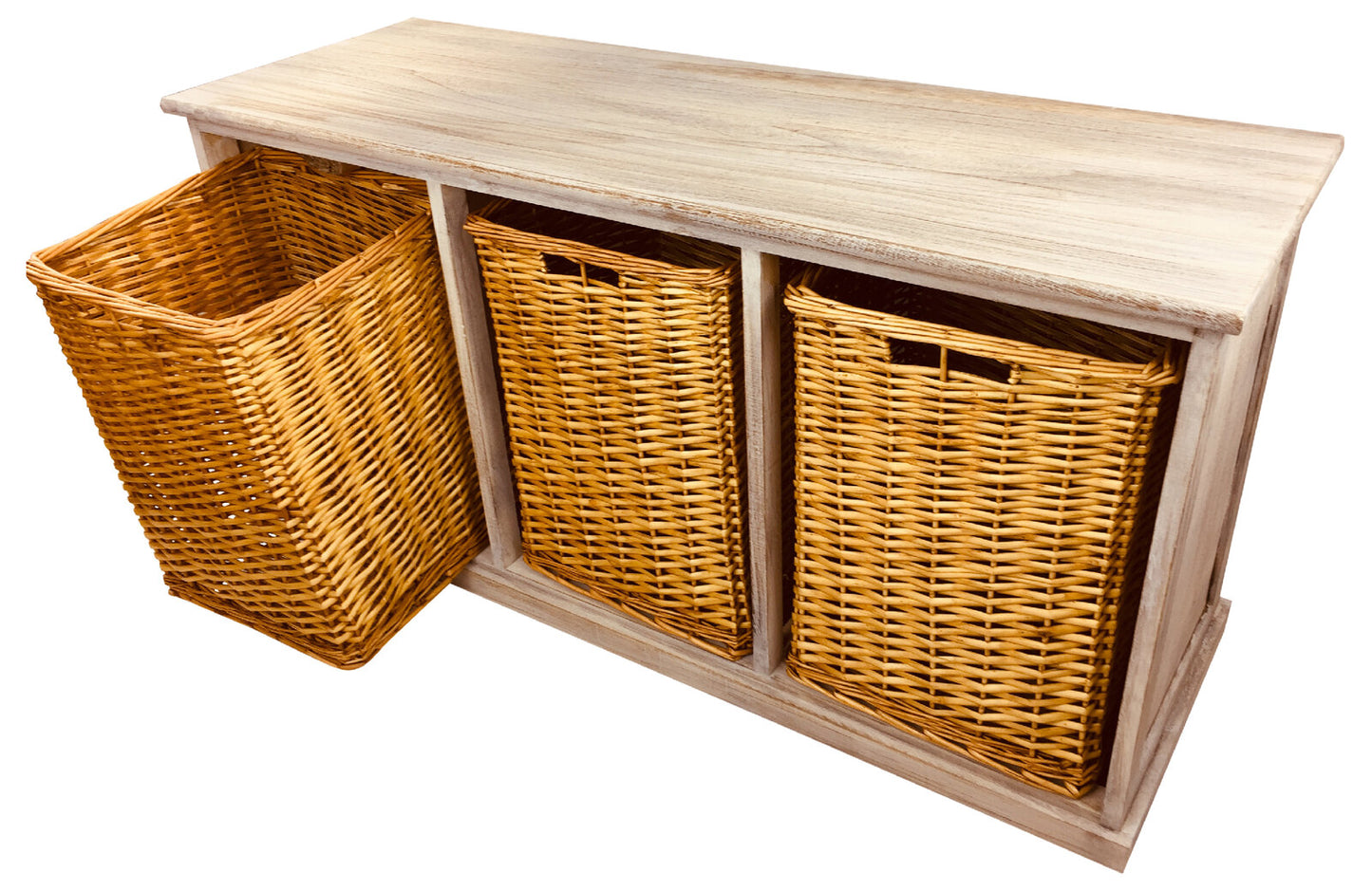 Wooden Storage Bench With 3 Large Baskets 101cm