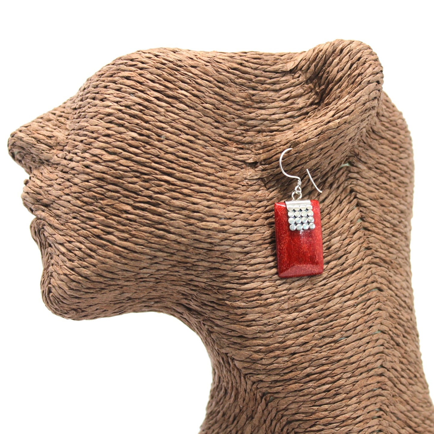 SQ Mini Discs - Red Coral Imitation 925 Silver Earings
