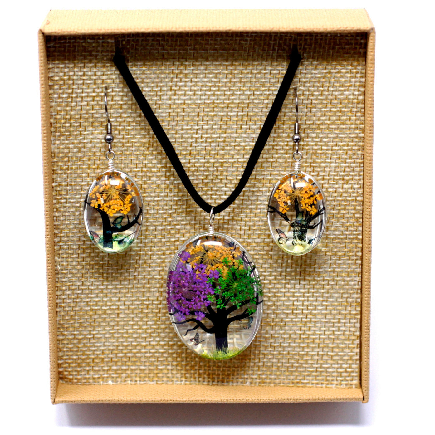 Pressed Flowers Necklaces - Tree of Life set - Mixed Colours