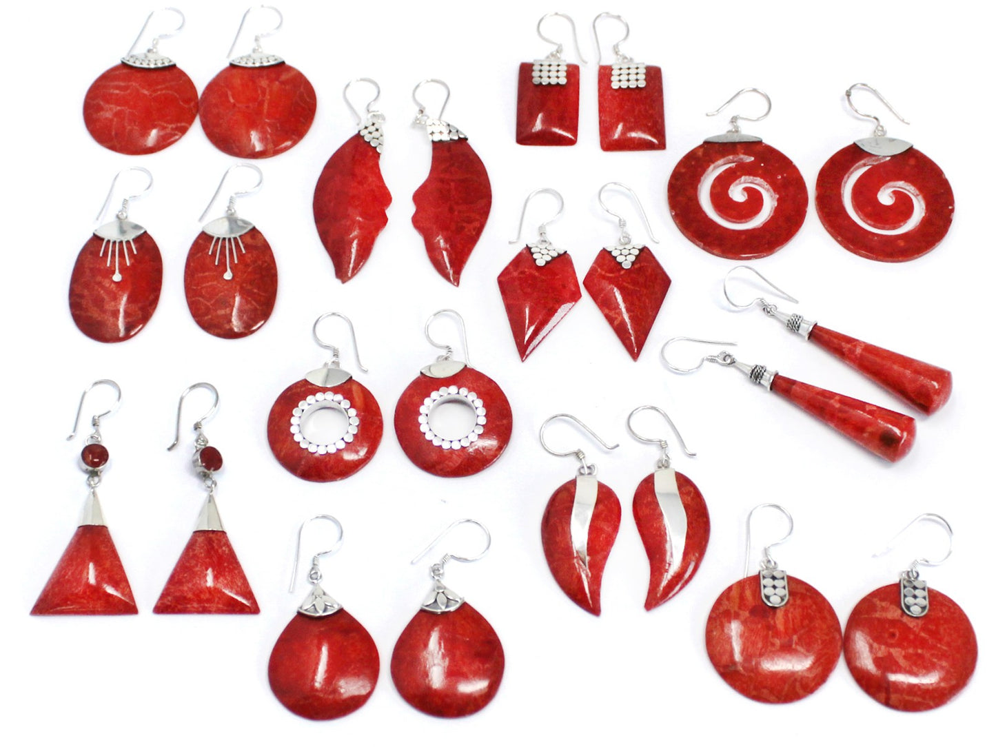 Leaf Drop - Red Coral Imitation 925 Silver Earings