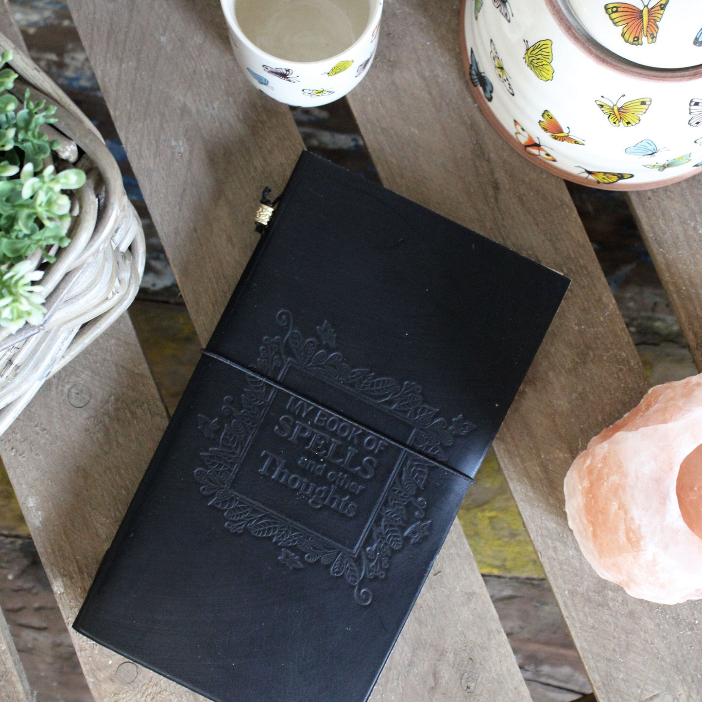 Handmade Leather Journal - My Book of Spells and other Thoughts - Black