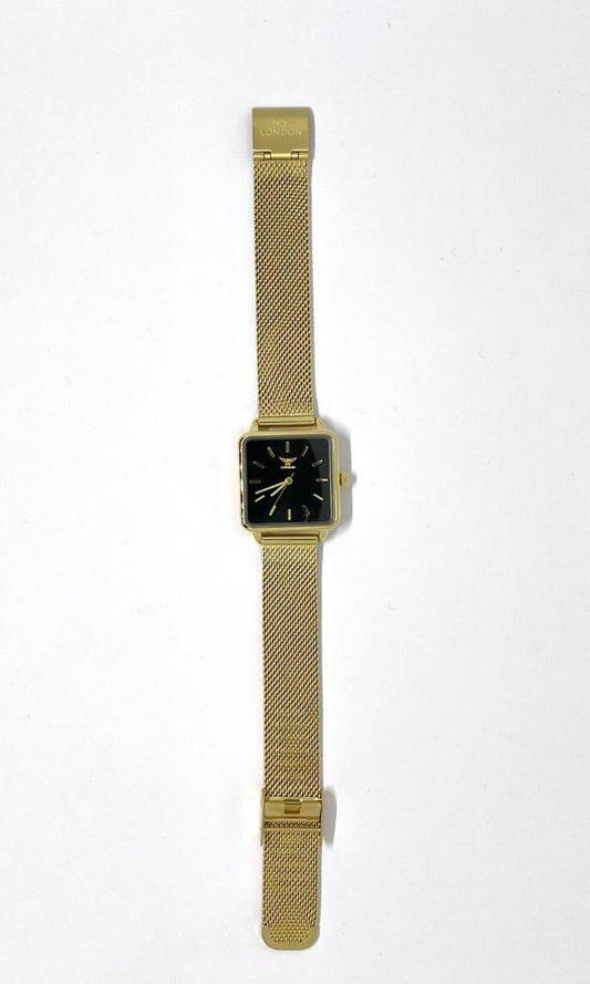 NY London Ladies Square Black and Gold Metal Watch PI-7656