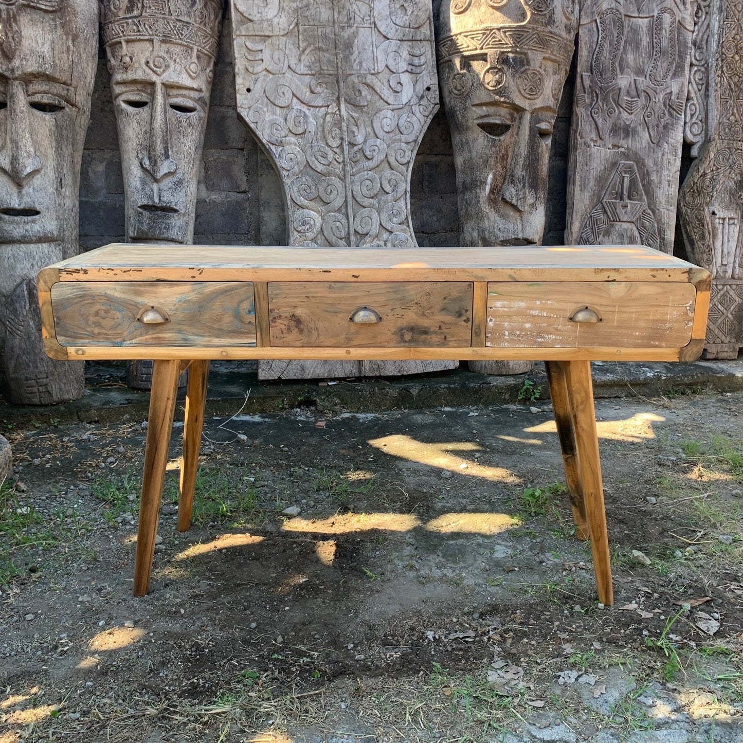 Three Drawer Console Table - Recycled Wood
