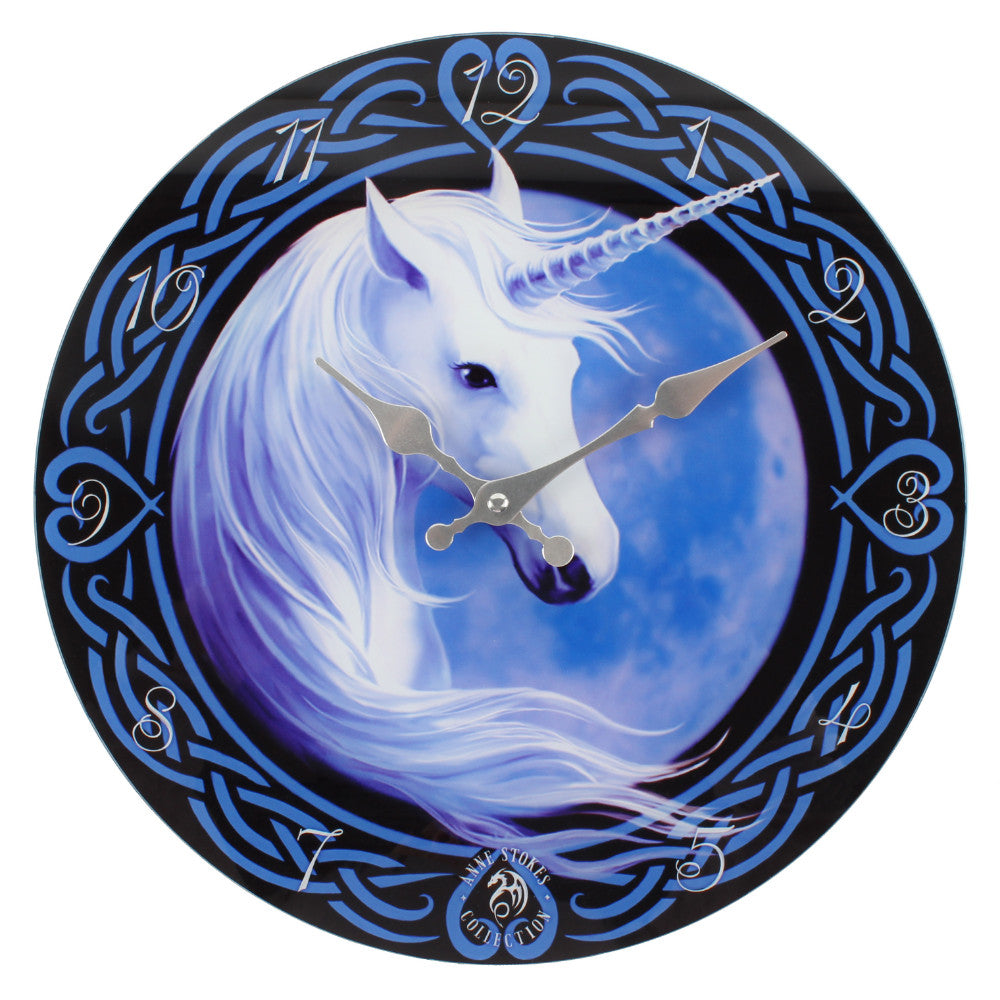 Celtic Unicorn Glass Wall Clock by Anne Stokes