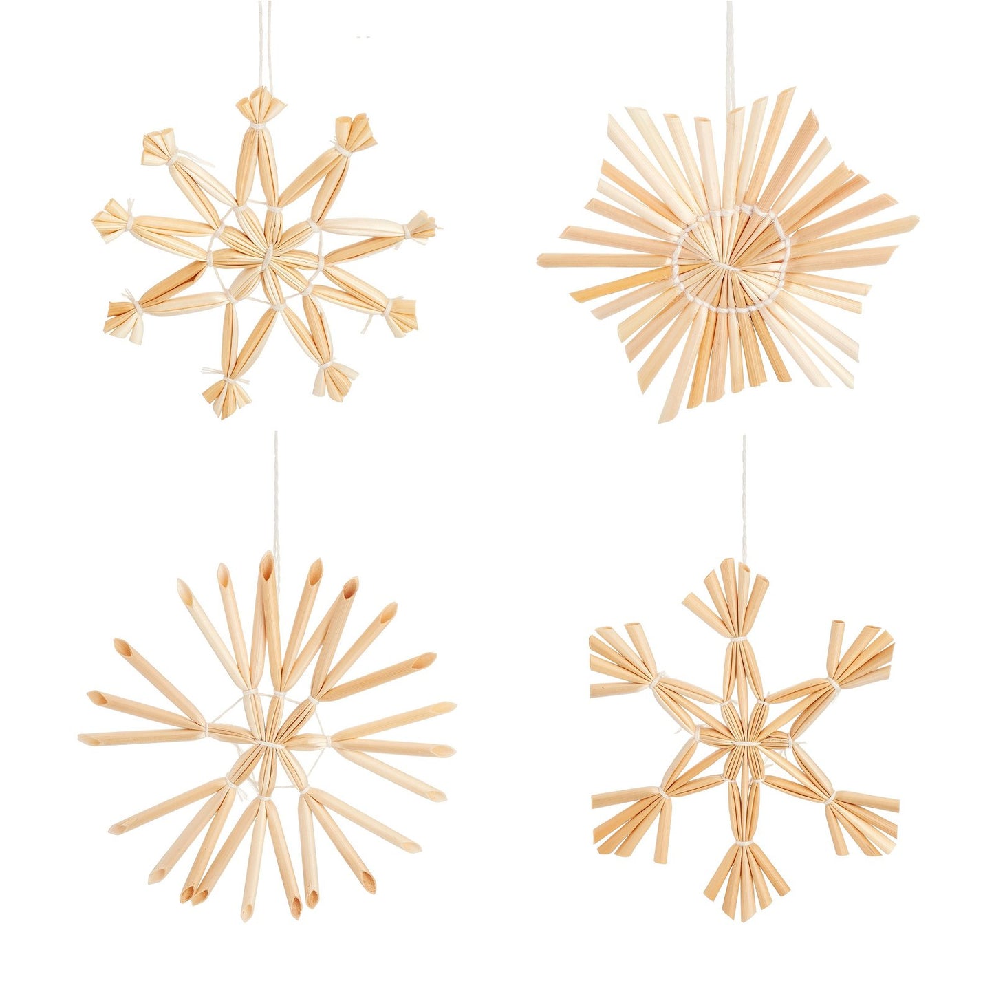 Straw Snowflake Hanging Decoration- Set of 4