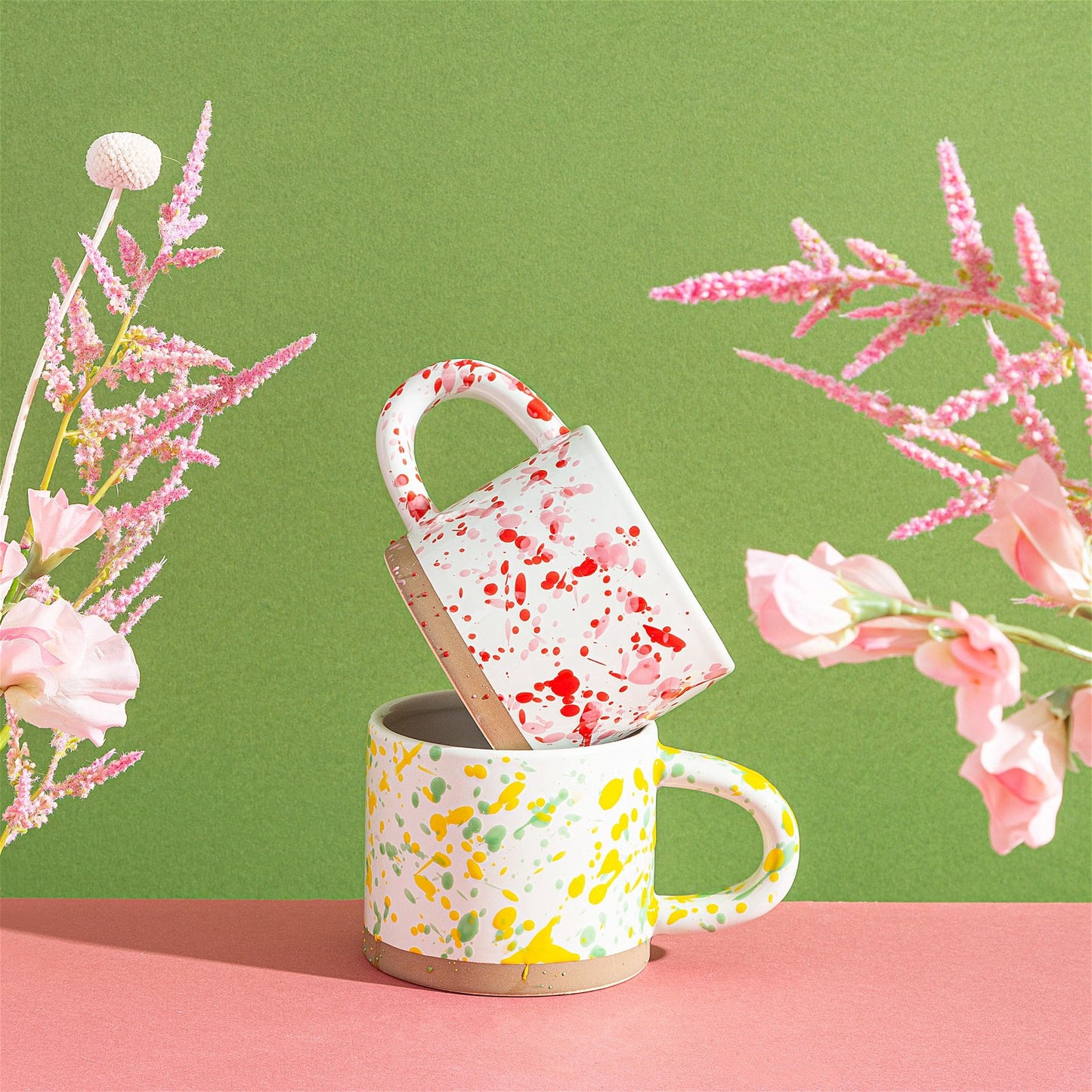 Pink and Red Splatterware Mug