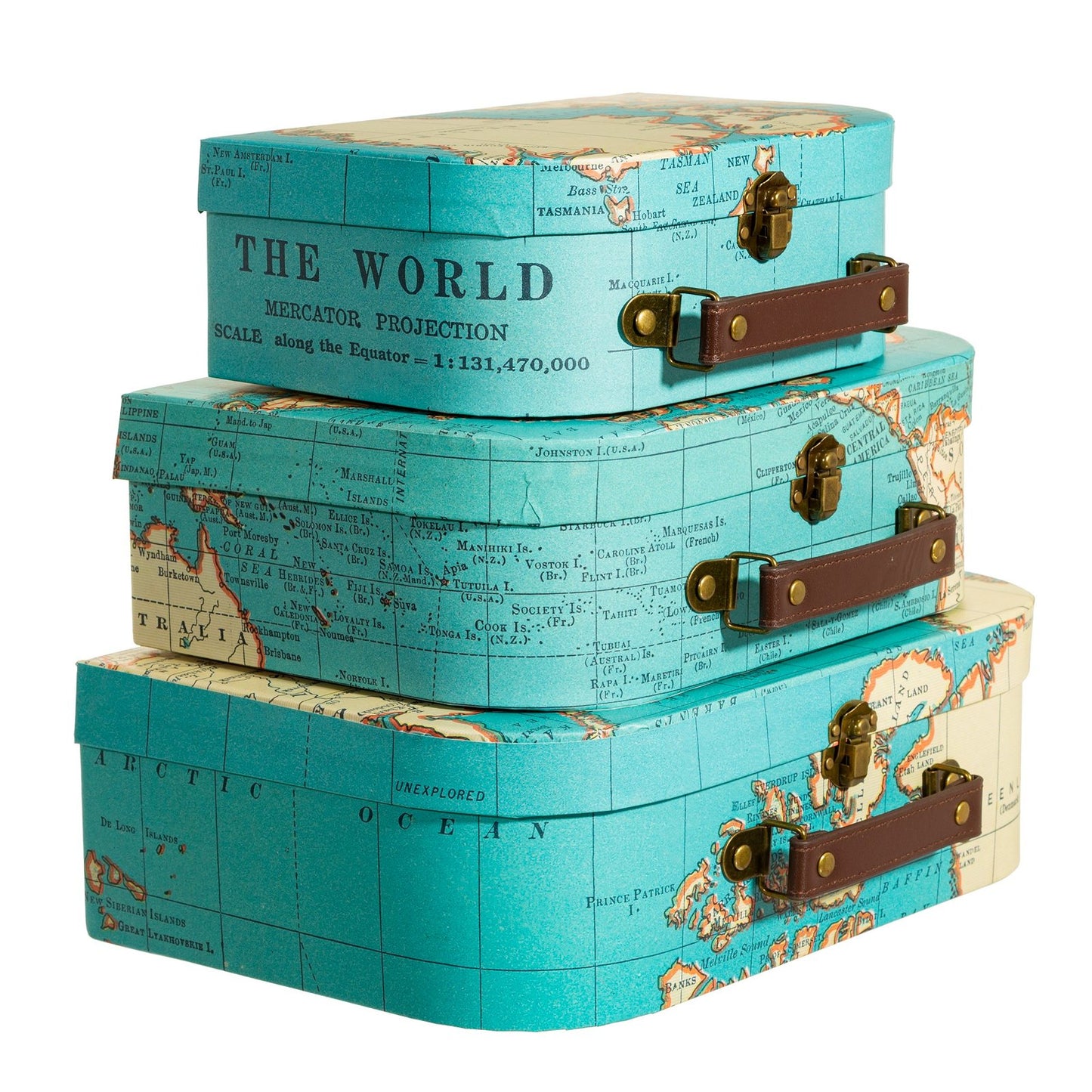 Vintage Map Suitcases - Set of 3