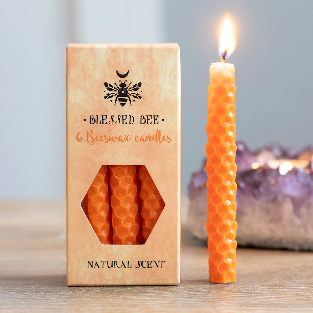 Orange Beeswax Blessed Bee Candles  -  Pack of 6 - Natural Scent