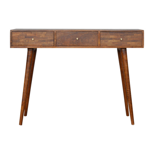 Three Drawer Mixed Chestnut Console Table