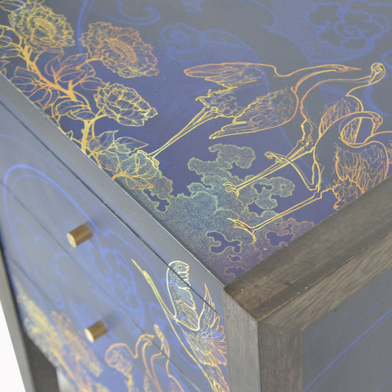 TOKYO - Three Drawer Mango Wood Midnight Blue Print Bedside