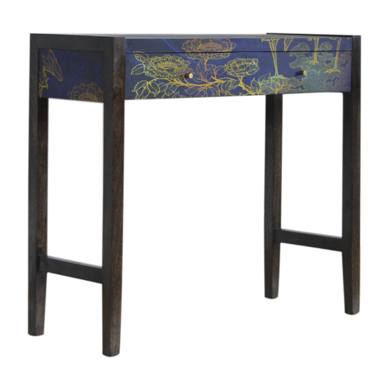 Two Drawer Mango Wood Midnight Blue Print Console Table