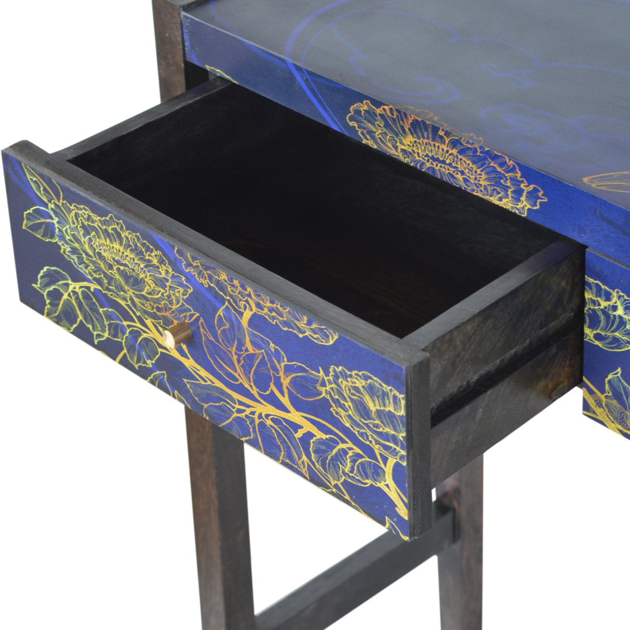Two Drawer Mango Wood Midnight Blue Print Console Table