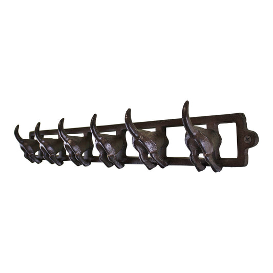 Rustic Cast Iron Wall Hooks, Dog Tail Design With 6 Hooks