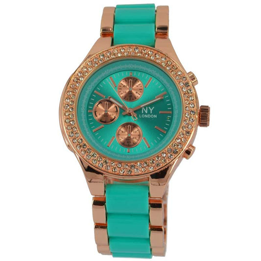 NY London Ladies Turquoise Crystal Bezel Metal Watch PI-7011