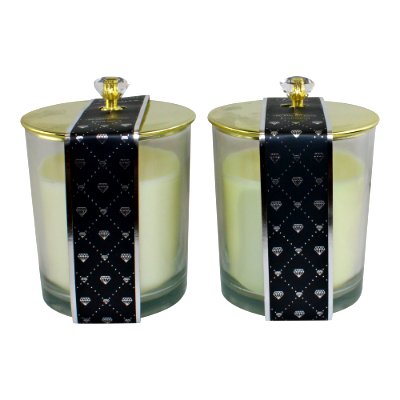 Set of 2 Glass Candle Jars with Diamond Style Lids, Fragranced
