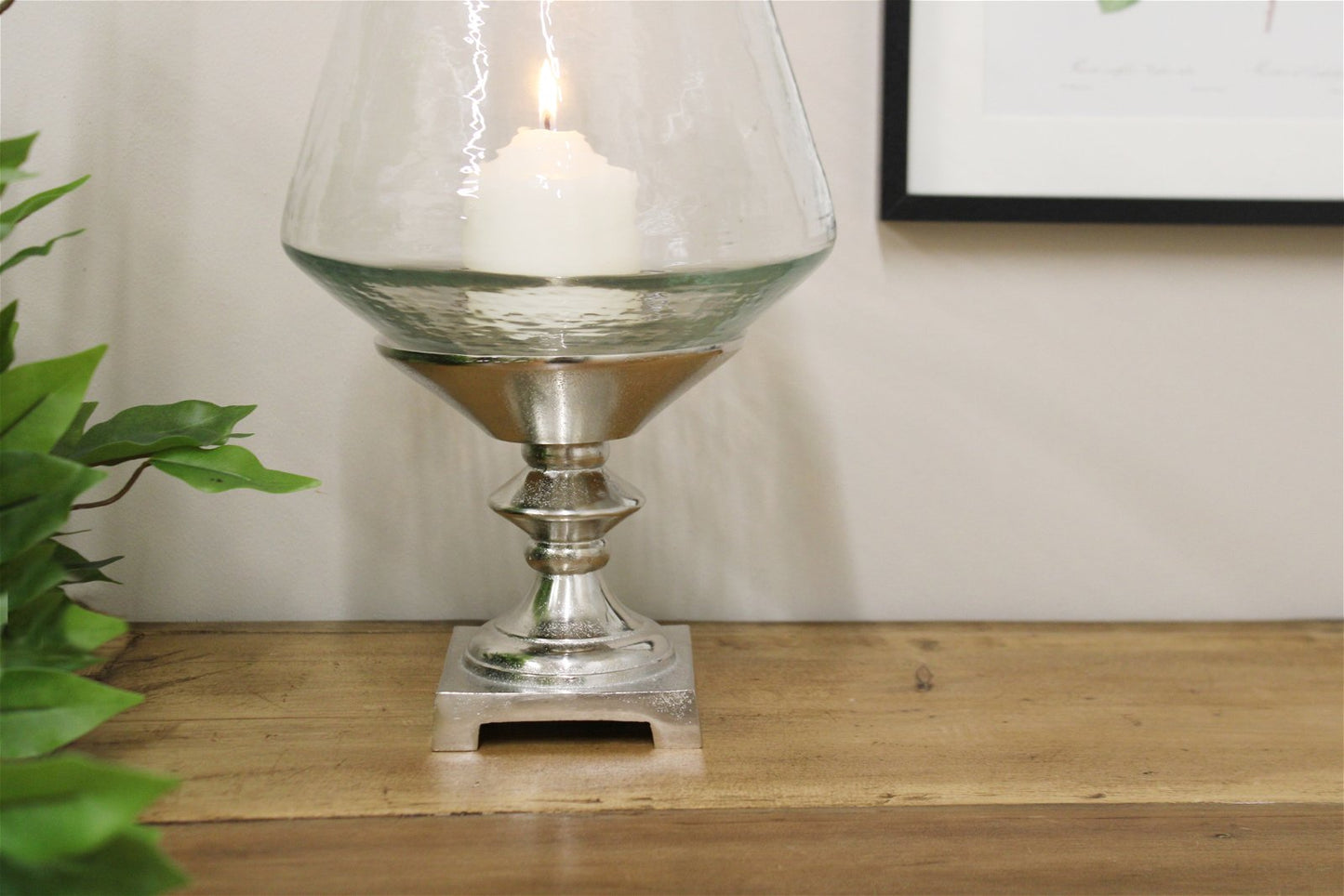 Hurricane Pillar Candle Stand Silver