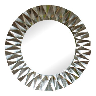 Silver Metal Circular Mirror With Geometric Design