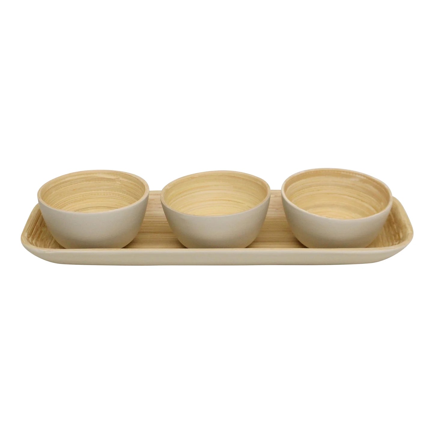 Natural Interiors Bamboo Set Of 3 Serving Bowls On Tray